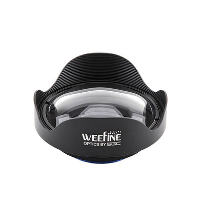 WeeFine WFL12 wide angle wet lens, front view of the polycarbonate dome
