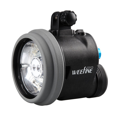WeeFine WFS05 ring strobe, front three-quarter view with the grey diffuser ring