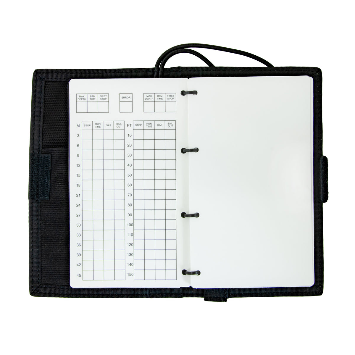 Tecline wet notes closed, black Cordura cover with Tecline logo and bungee closure
