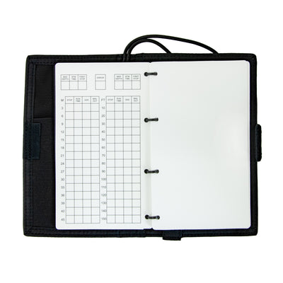 Tecline wet notes open at a printed run-time page in the four-ring binder