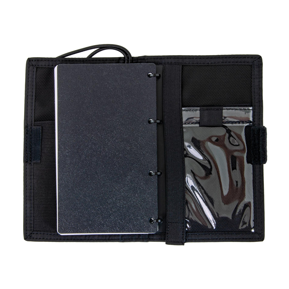 Tecline wet notes closed, black Cordura cover with Tecline logo and bungee closure