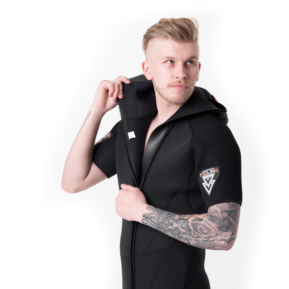 Tecline Proterm 7+7 mm two-piece set, hooded vest worn over the overall