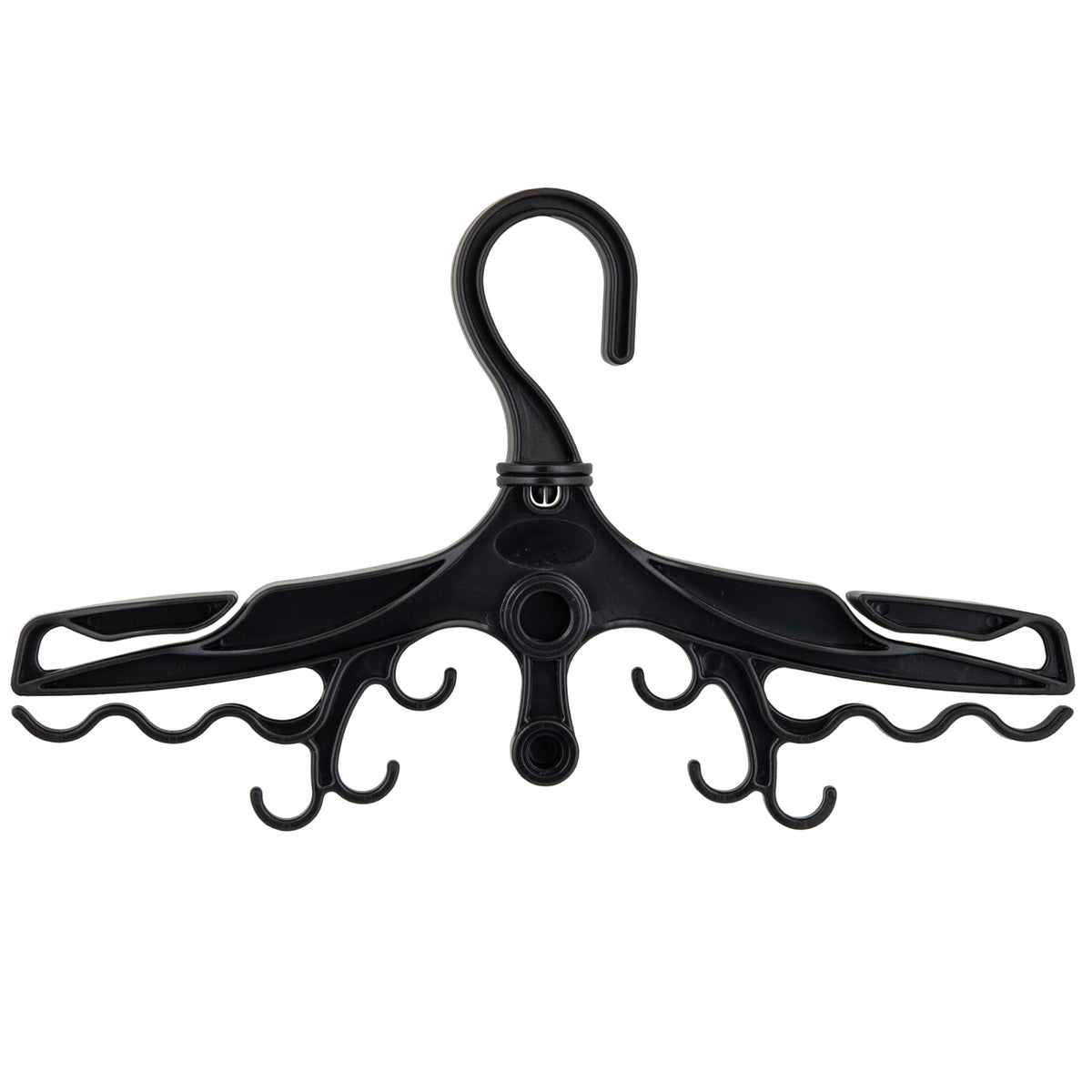 Scubatech multipurpose dive kit hanger in black with a row of hooks