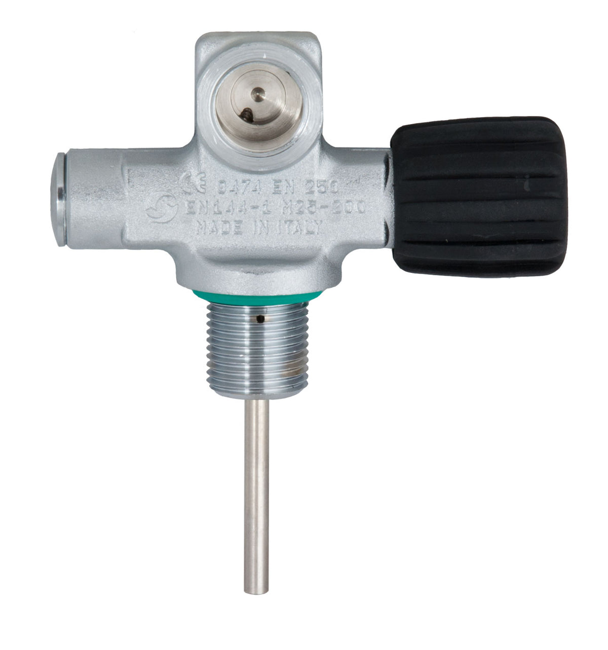 Tecline expandable mono valve, left version, with the side port on the left and black handwheel